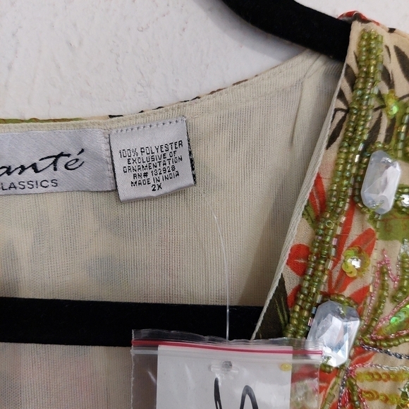 Santé Womens Fall Leaves Print Jeweled V-Neck Tunic Top Plus Size 2X Long Sleeve - Picture 8 of 10